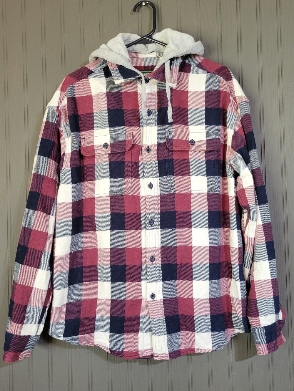 American Eagle Hooded Flannel Button Down Long Sleeve Shirt Plaid Men's Medium